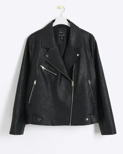 River Island Plus faux leather biker jacket Black Outlet