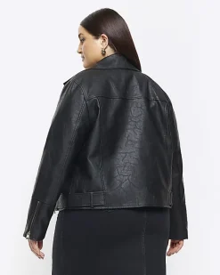 River Island Plus faux leather biker jacket Black Outlet