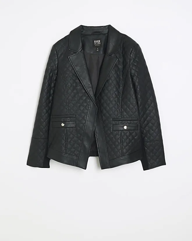 River Island Plus faux leather quilted blazer Black Best
