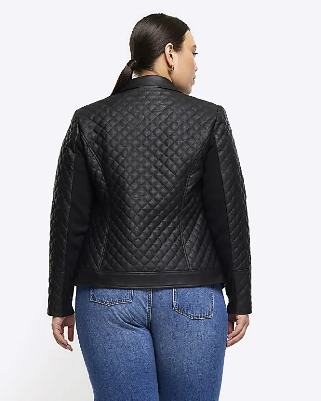 River Island Plus faux leather quilted blazer Black Clearance