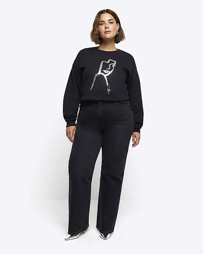 River Island Plus foil graphic sweatshirt Black Hot