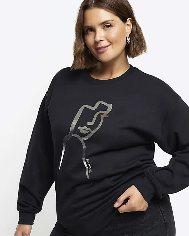 River Island Plus foil graphic sweatshirt Black Hot
