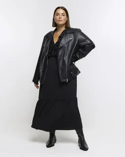 River Island Plus frill swing maxi dress Black Hot