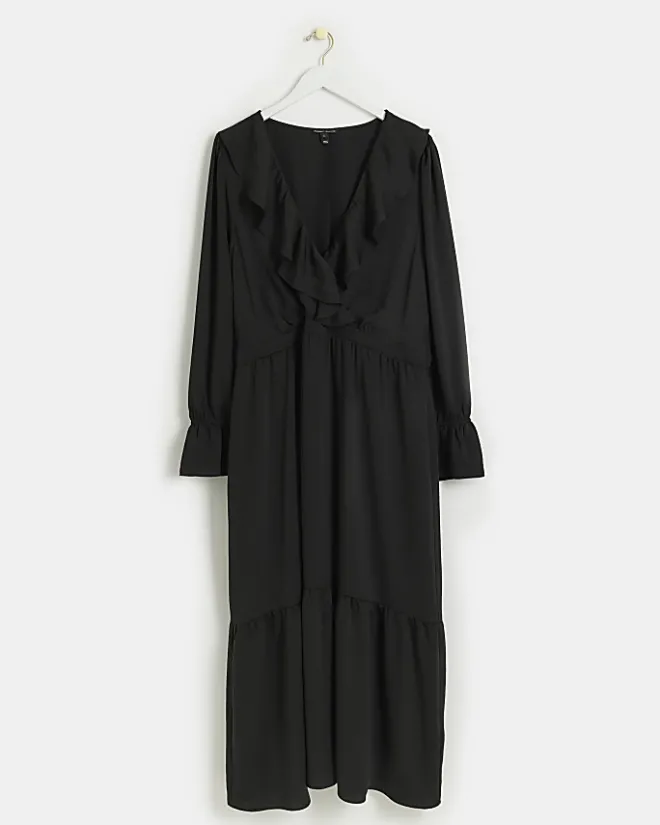 River Island Plus frill swing maxi dress Black Hot