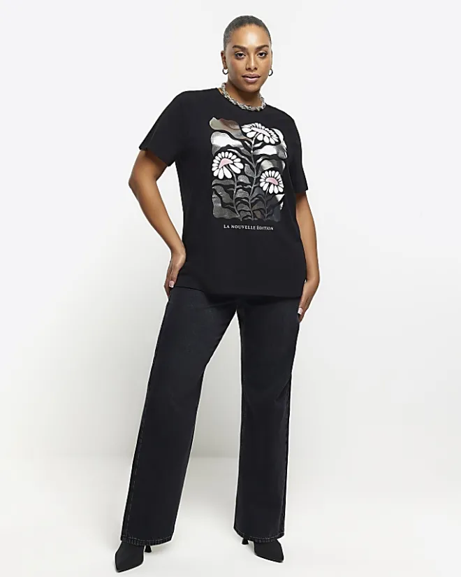 River Island Plus graphic foil t-shirt Black New