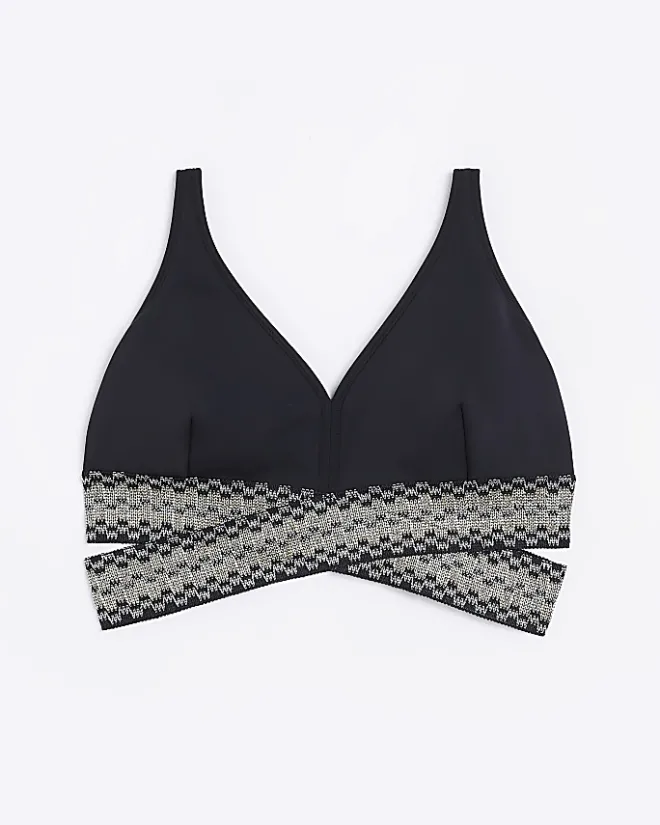 River Island Plus plunge bikini top Black Hot