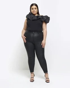 River Island Plus ruched asymmetric sleeveless top Black Fashion