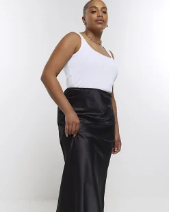 River Island Plus satin midi skirt Black New