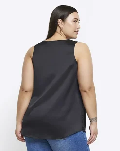 River Island Plus satin tank top Black Fashion