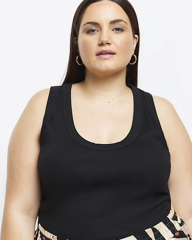 River Island Plus scoop neck vest top Black Outlet