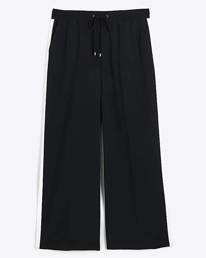 River Island Plus side stripe wide leg joggers Black Outlet
