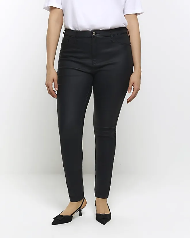 River Island Plus skinny fit coated jeans Black Discount