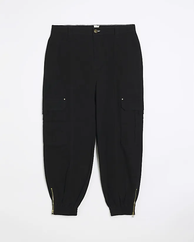 River Island Plus zip cuffed cargo trousers Black Hot
