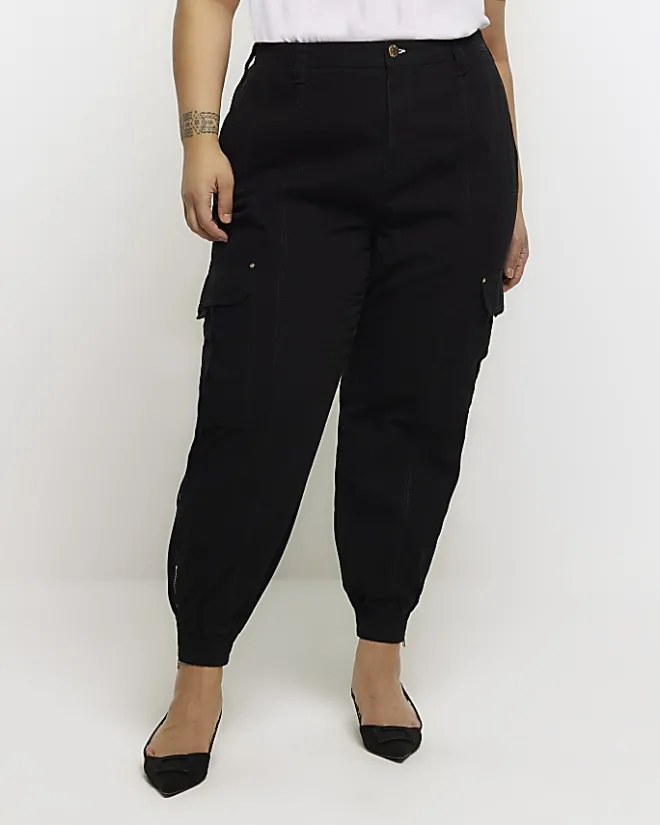 River Island Plus zip cuffed cargo trousers Black Hot