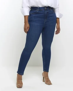River Island Plus high waist bum sculpt skinny jeans Blue New