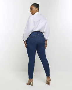 River Island Plus high waist bum sculpt skinny jeans Blue New