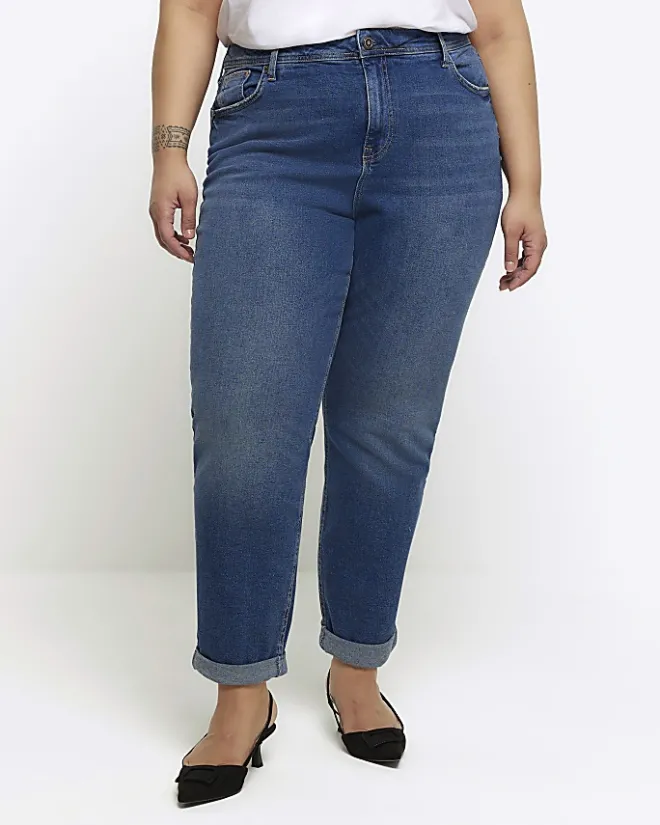 River Island Plus high waisted mom jeans Blue Discount