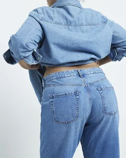 River Island Plus high waisted straight leg jeans Blue Clearance