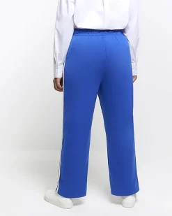 River Island Plus side stripe wide leg joggers Blue Fashion