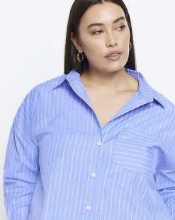 River Island Plus stripe crop shirt Blue Discount