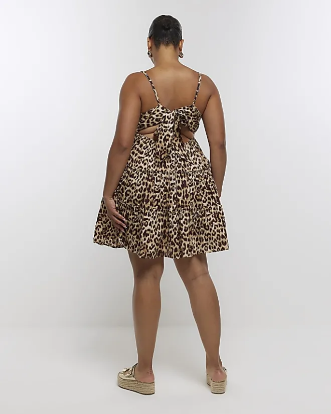 River Island Plus Animal Print Mini Dress Brown Sale