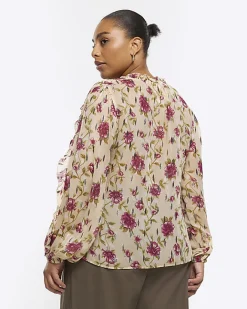 River Island Plus chiffon floral blouse Cream Hot