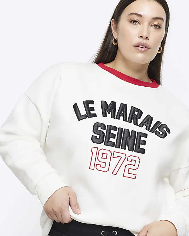 River Island Plus embroidered sweatshirt Cream Sale