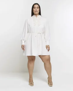 River Island Plus floral tie waist shift mini dress Cream Discount