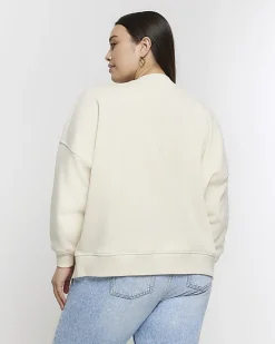 River Island Plus zip up bomber sweatshirt Cream Sale