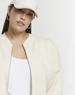 River Island Plus zip up bomber sweatshirt Cream Sale