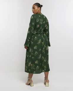 River Island Plus floral frill swing midi dress Green Fashion