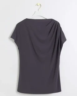 River Island Plus drape t-shirt Grey Discount