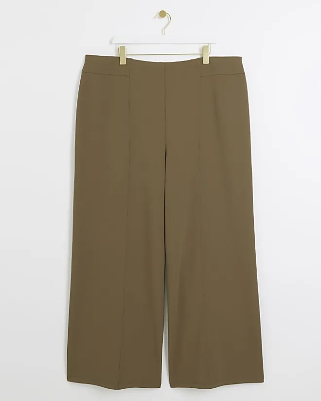 River Island Plus stitched wide leg trousers Khaki Clearance