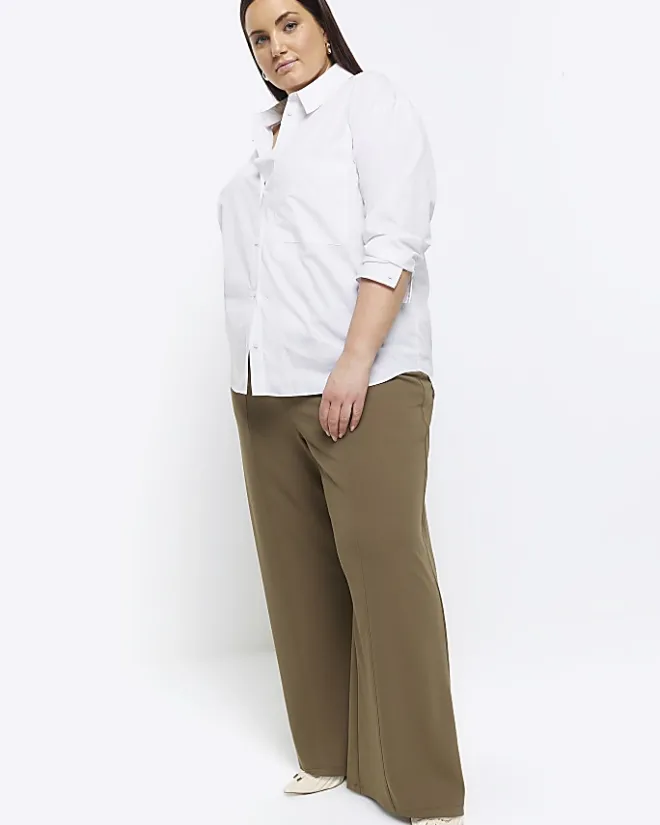 River Island Plus stitched wide leg trousers Khaki Clearance