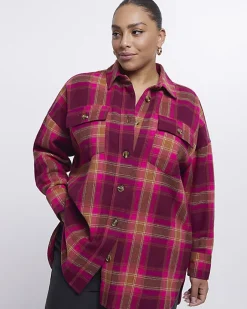 River Island Plus check oversized shirt Pink Discount