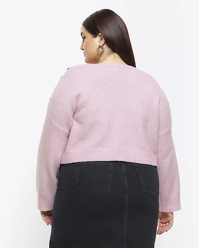 River Island Plus crop jumper Pink Clearance
