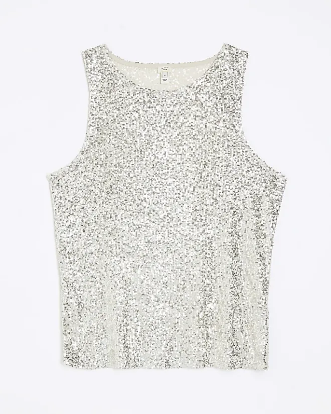 River Island Plus silver sequin tank top Grey Hot