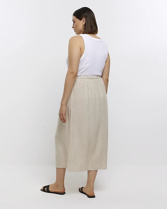 River Island Plus stone skirt with linen Cream Online