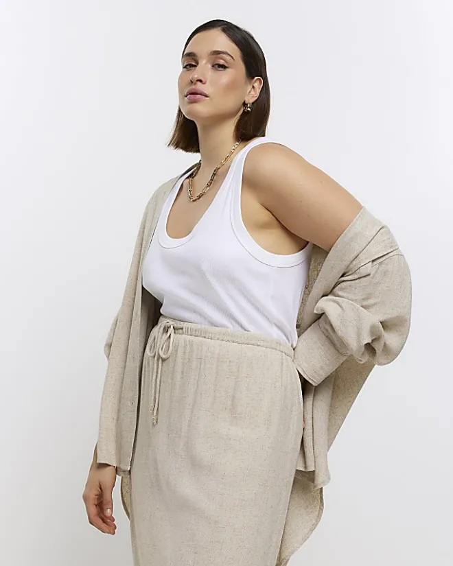 River Island Plus stone skirt with linen Cream Online