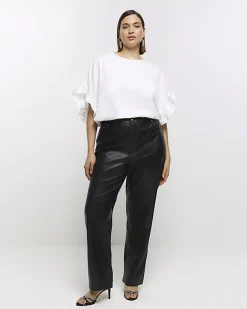 River Island Plus frill sleeve t-shirt White Sale