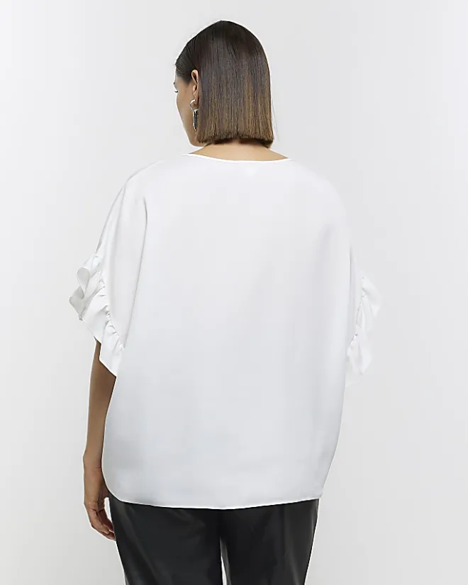 River Island Plus frill sleeve t-shirt White Sale