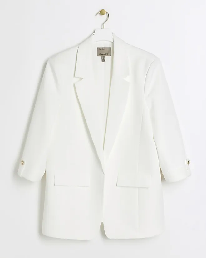 River Island Plus roll sleeve blazer White Clearance