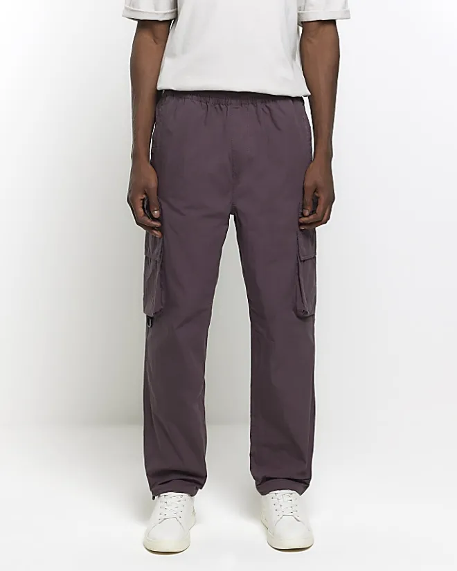 River Island regular fit elasticated cargo trousers Purple Sale