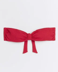 River Island crinkle bandeau bikini top Red Best