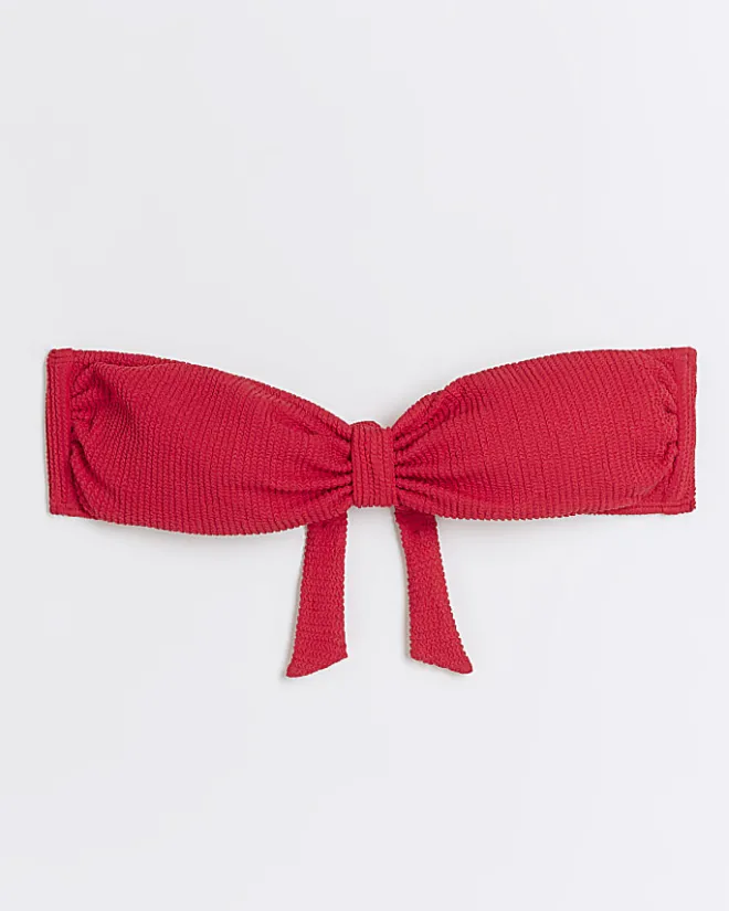 River Island crinkle bandeau bikini top Red Best
