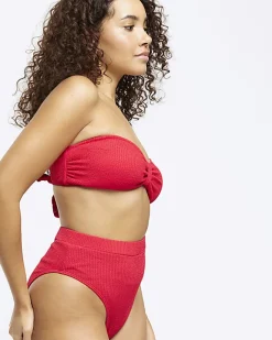 River Island high waisted crinkle bikini bottoms Red Sale