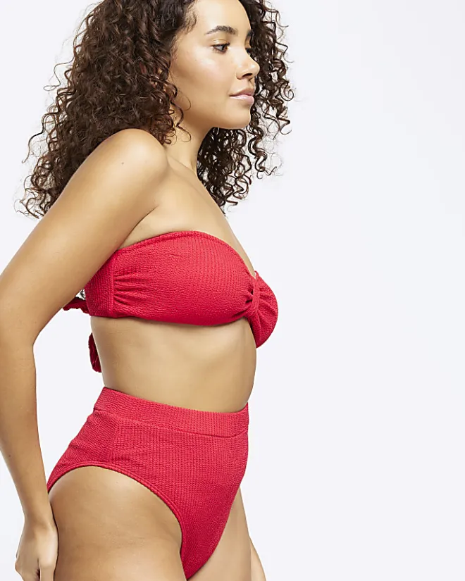 River Island high waisted crinkle bikini bottoms Red Sale