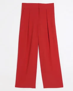 River Island pleated wide leg trousers Red Online