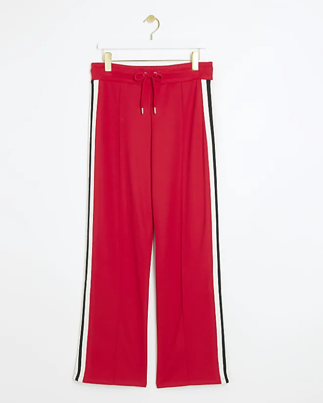 River Island side stripe wide leg joggers Red Sale