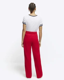 River Island side stripe wide leg joggers Red Sale